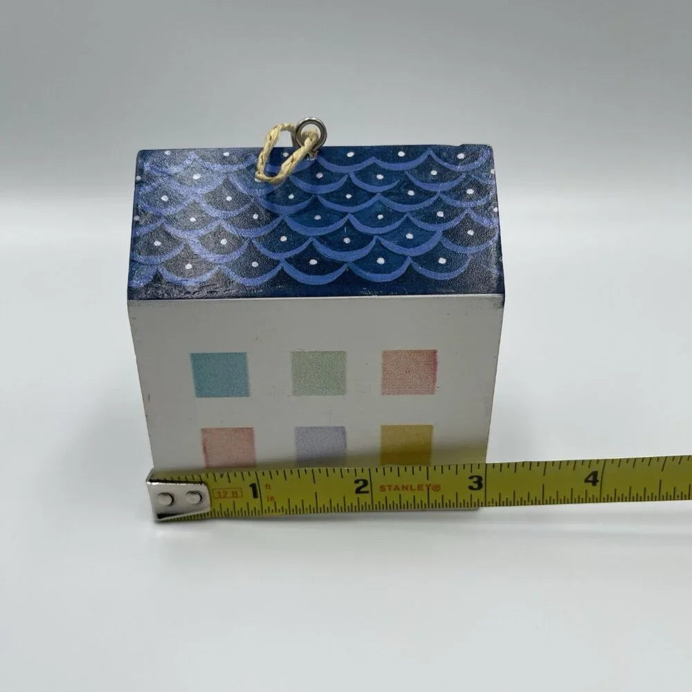 2013 Crate & Barrel Jen Corace Wooden House Christmas Ornament Hearts & Home
